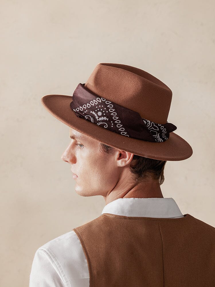 Flat Brim Fedora Hat with Kirchief