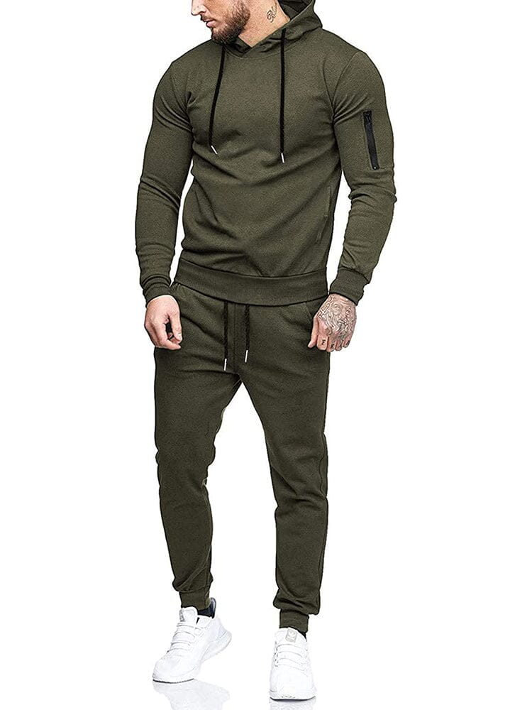 Casual 2-Piece Hooded Running Sport Suit Sets (US Only) Sports Set COOFANDY Store Army Green S