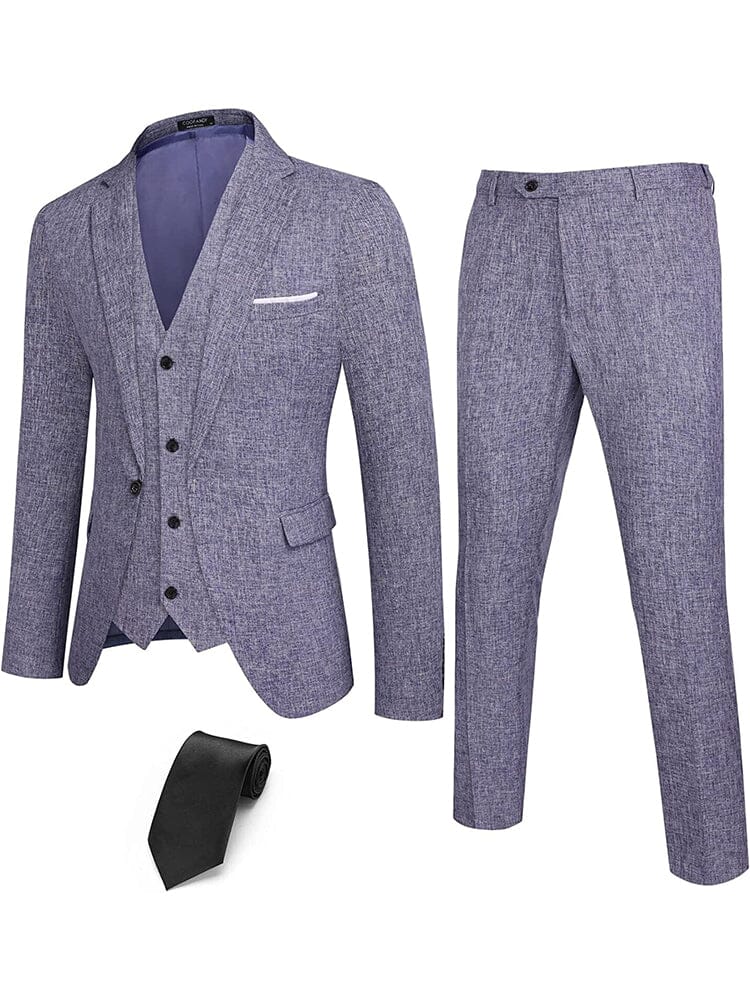 4-Piece One Button Blazer Suit Sets (US Only) Suit Set COOFANDY Store Blue S