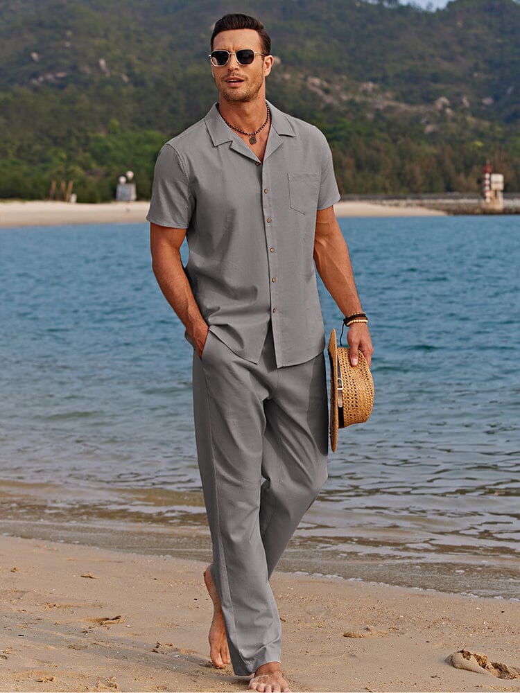 Casual Linen Style Beach Shirt Sets (US Only) Sets coofandystore Grey S