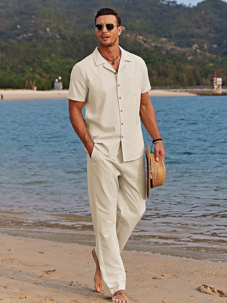 Casual Linen Style Beach Shirt Sets (US Only) Sets coofandystore Khaki S
