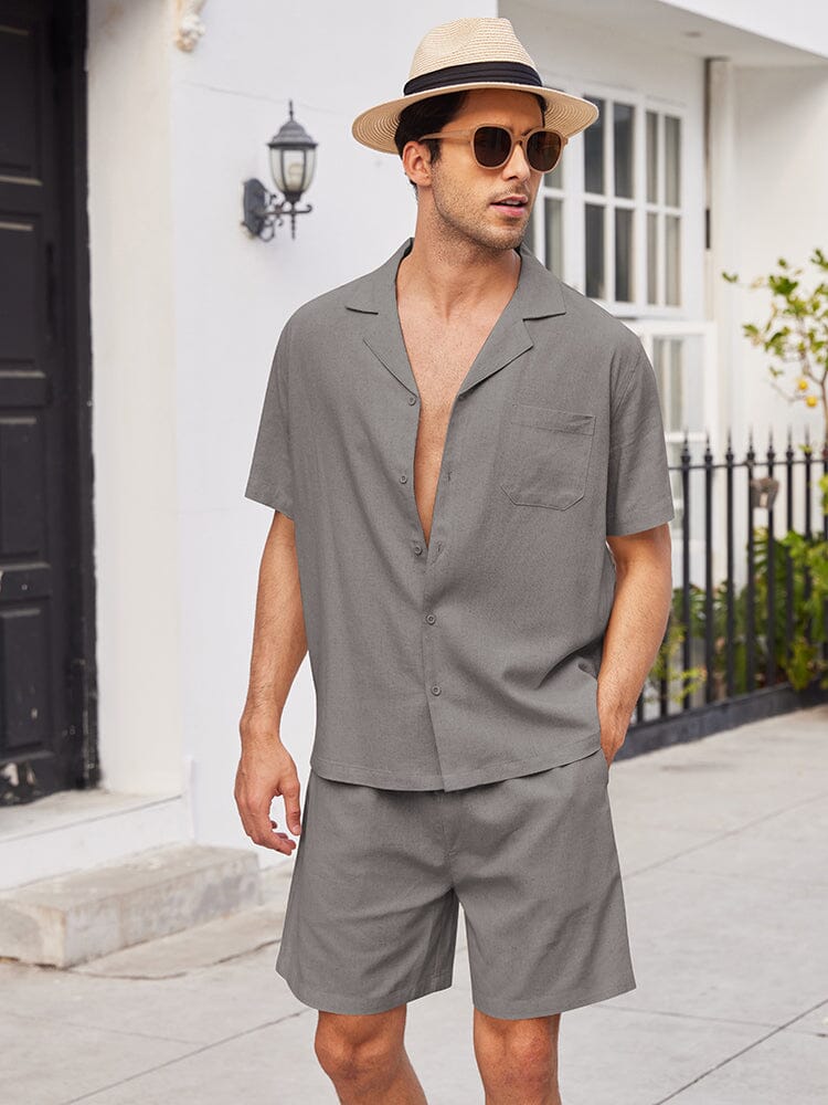Casual Linen Short Sleeve Shirt Sets (US Only) Sets coofandystore Dark Grey S