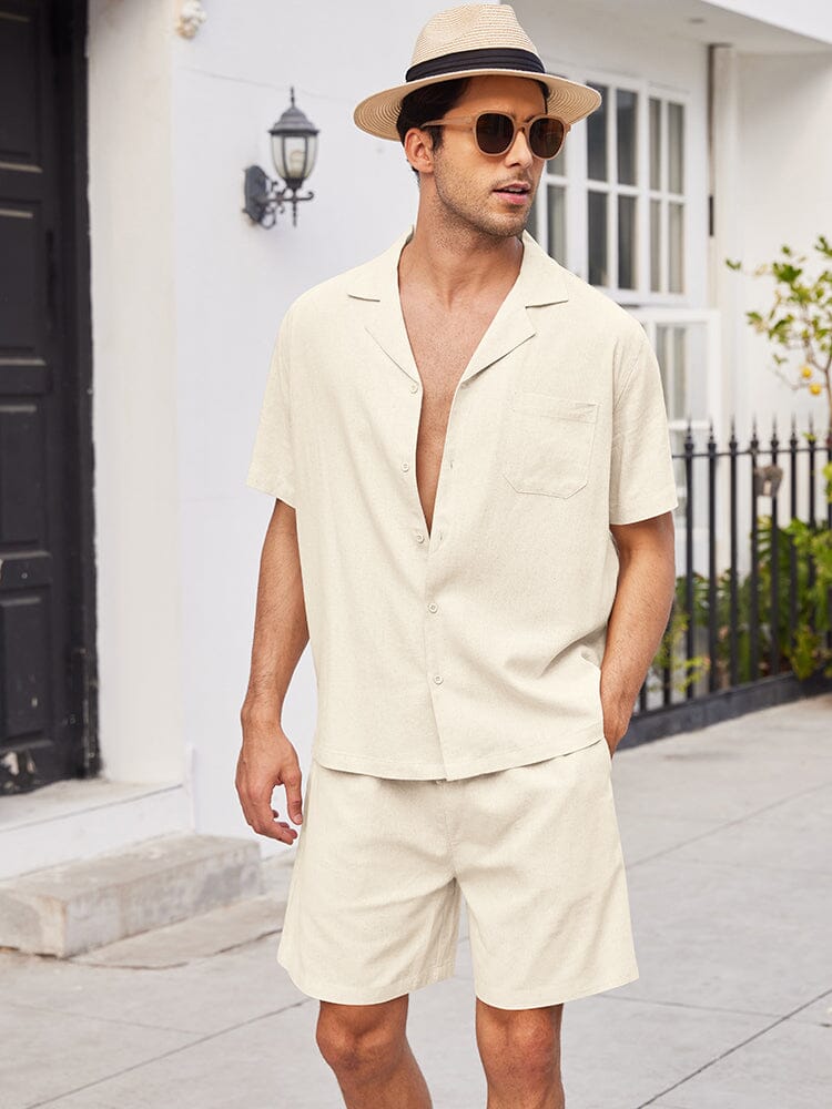 Casual Linen Short Sleeve Shirt Sets (US Only) Sets coofandystore Light Khaki S