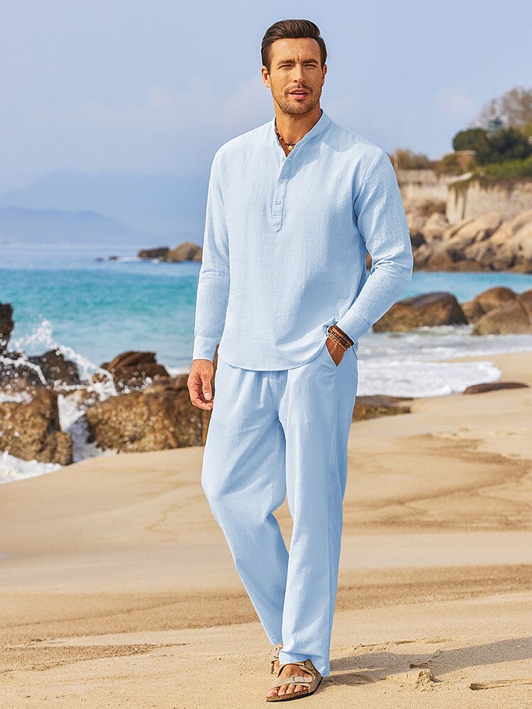 Casual 2 Pieces Henley Shirts Set (US Only) Sets coofandystore Light Blue S