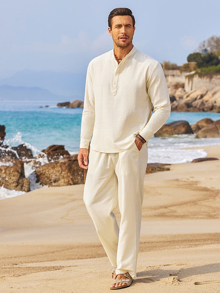 Casual 2 Pieces Henley Shirts Set (US Only) Sets coofandystore Cream S