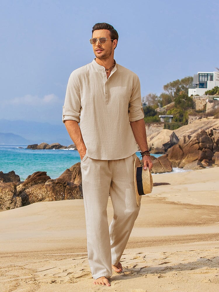 Casual 2 Pieces Henley Shirts Set (US Only) Sets coofandystore Khaki S