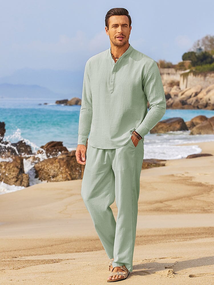 Casual 2 Pieces Henley Shirts Set (US Only) Sets coofandystore Light Green S