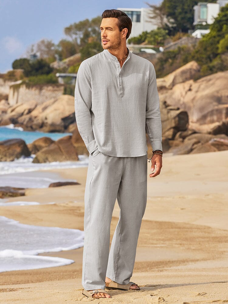 Casual 2 Pieces Henley Shirts Set (US Only) Sets coofandystore Grey S