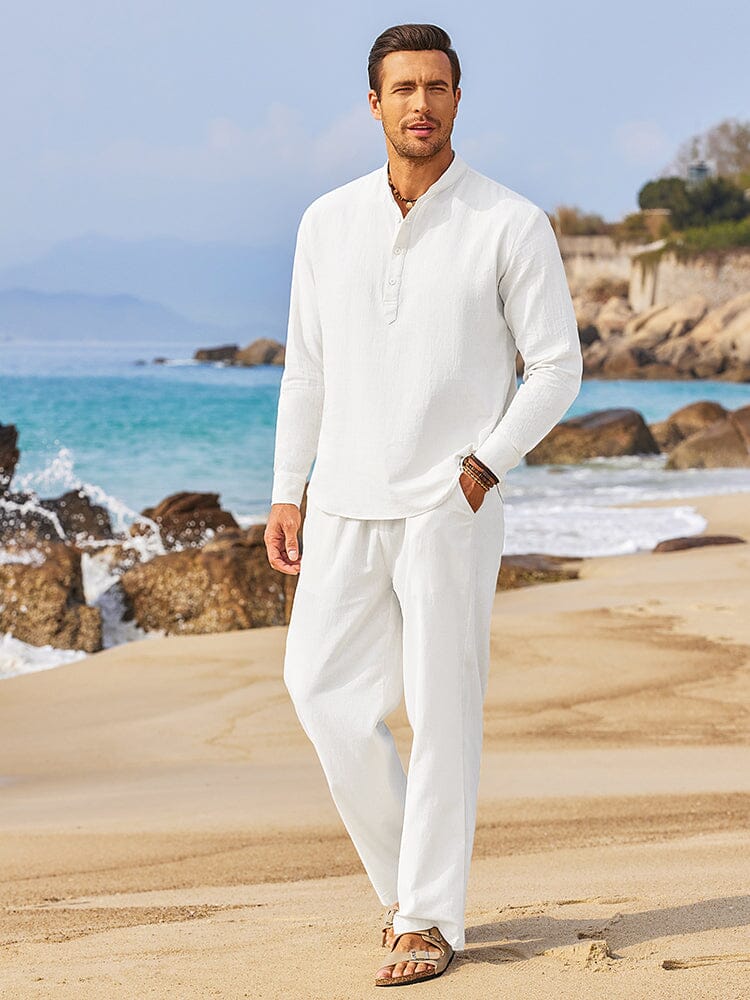 Casual 2 Pieces Henley Shirts Set (US Only) Sets coofandystore White S