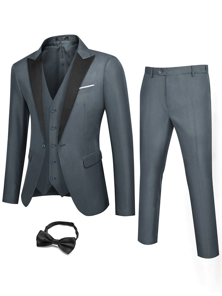 3 Piece Tuxedo Suit Set with Bow Tie (US Only) Blazer coofandy Dark Grey S