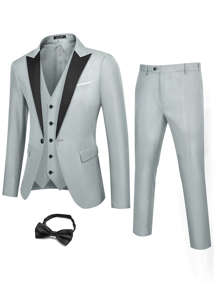 3 Piece Tuxedo Suit Set with Bow Tie (US Only) Blazer coofandy Light Grey S