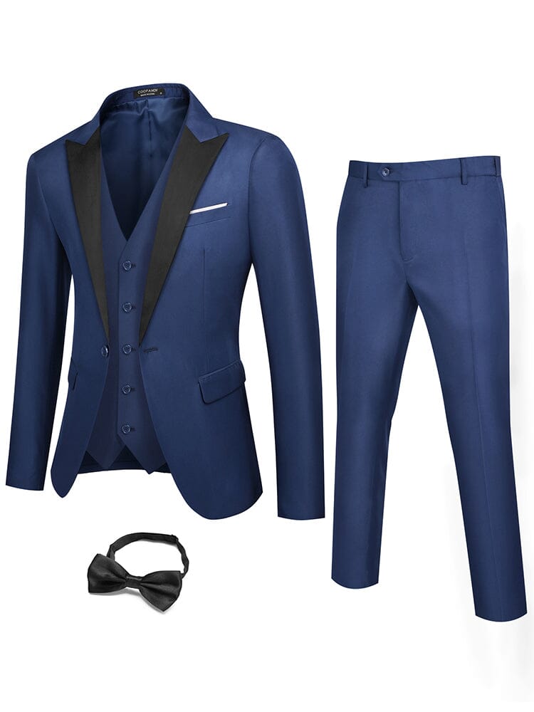 3 Piece Tuxedo Suit Set with Bow Tie (US Only) Blazer coofandy Navy Blue S