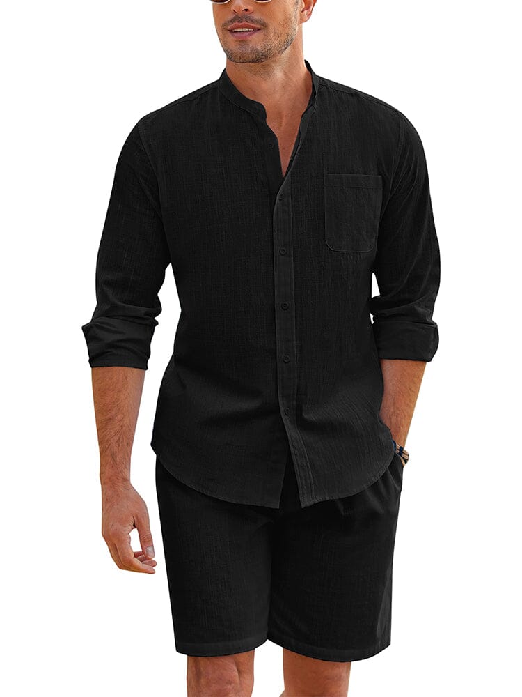 Casual 100% Cotton Beach Shirt Sets (US Only) Beach Sets coofandy Black S
