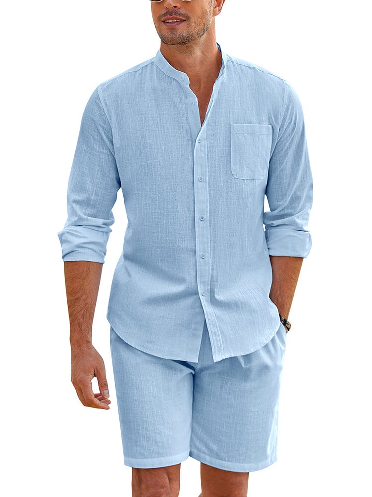 Casual 100% Cotton Beach Shirt Sets (US Only) Beach Sets coofandy Clear Blue S
