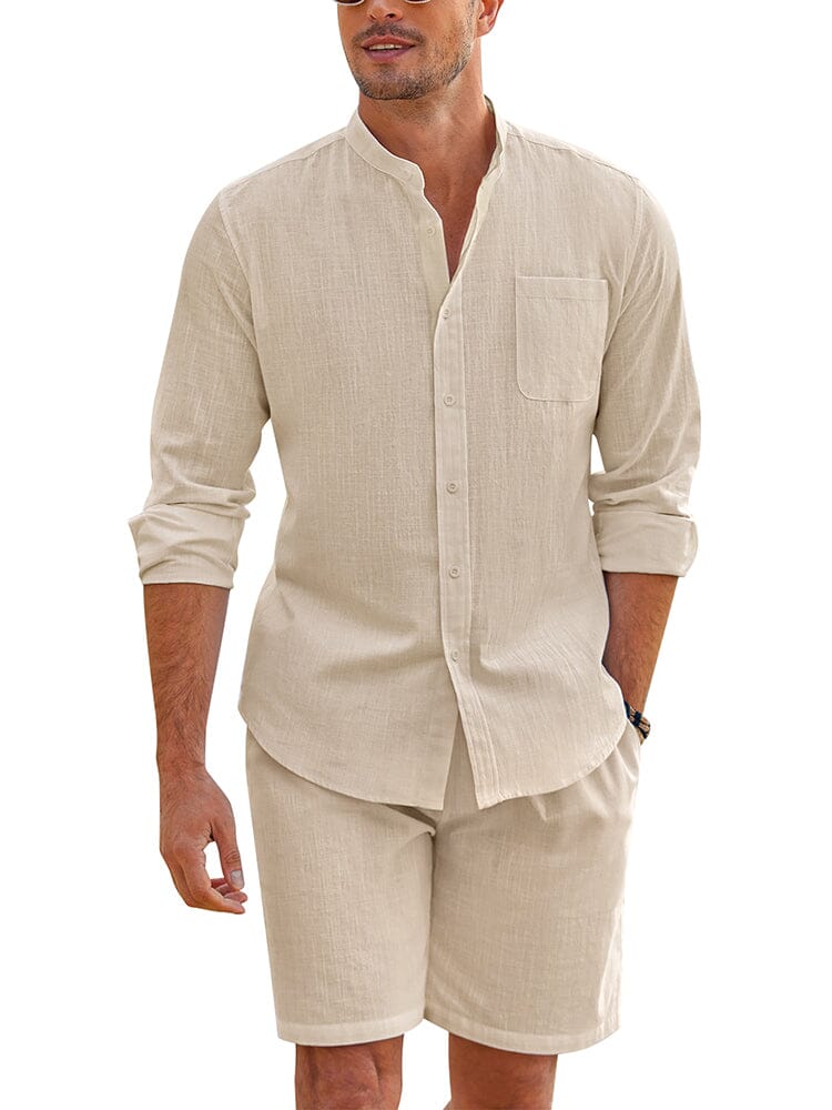 Casual 100% Cotton Beach Shirt Sets (US Only) Beach Sets coofandy Khaki S