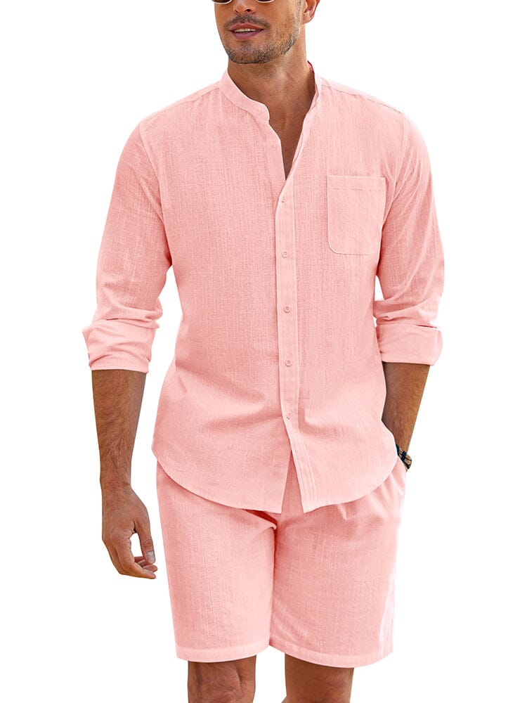 Casual 100% Cotton Beach Shirt Sets (US Only) Beach Sets coofandy Pink S