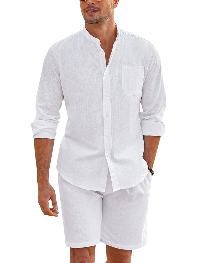 Casual 100% Cotton Beach Shirt Sets (US Only) Beach Sets coofandy White S