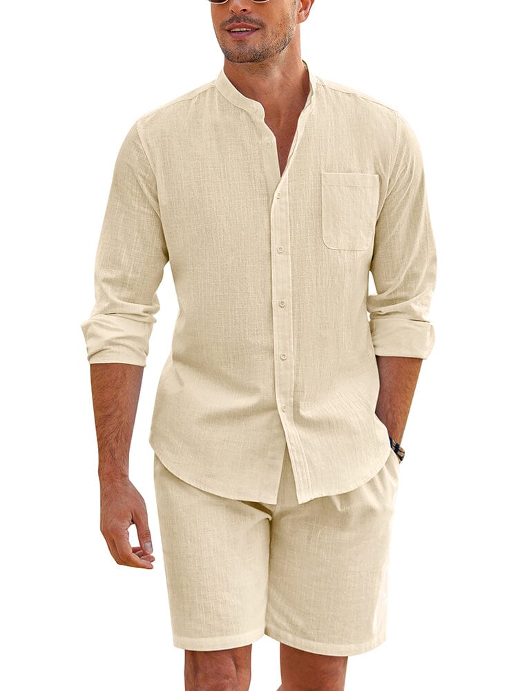 Casual 100% Cotton Beach Shirt Sets (US Only) Beach Sets coofandy Light Khaki S