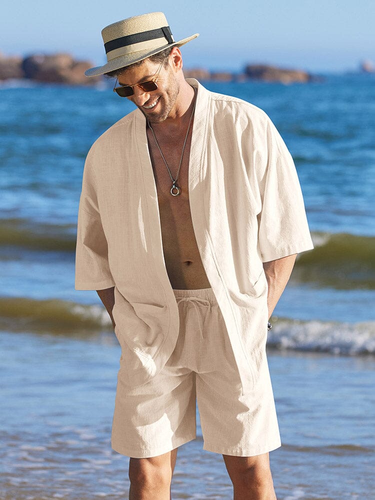 Casual Cotton Linen Kimono Sets (US Only) Sets coofandy Khaki S