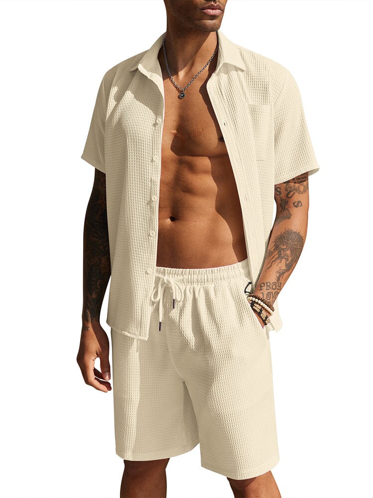 Casual Waffle Shirt Holiday Set (US Only) Sets coofandy Apricot S
