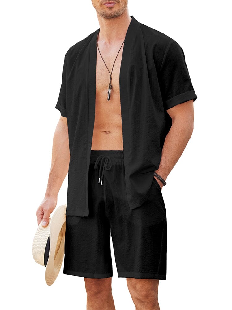 Casual Solid Open Front Holiday Sets (US Only) Sets coofandy Black S
