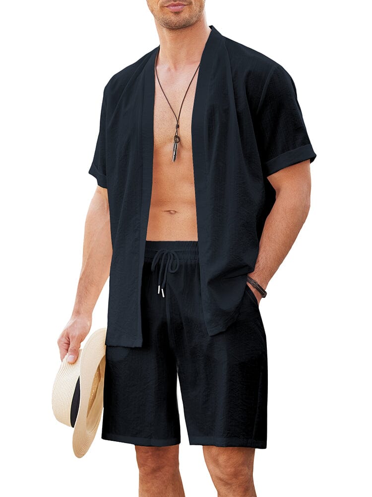 Casual Solid Open Front Holiday Sets (US Only) Sets coofandy Dark Blue S