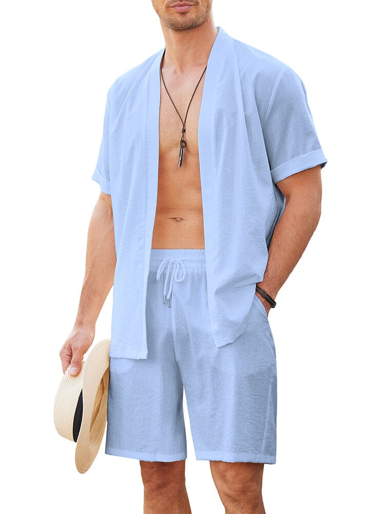 Casual Solid Open Front Holiday Sets (US Only) Sets coofandy Light Blue S