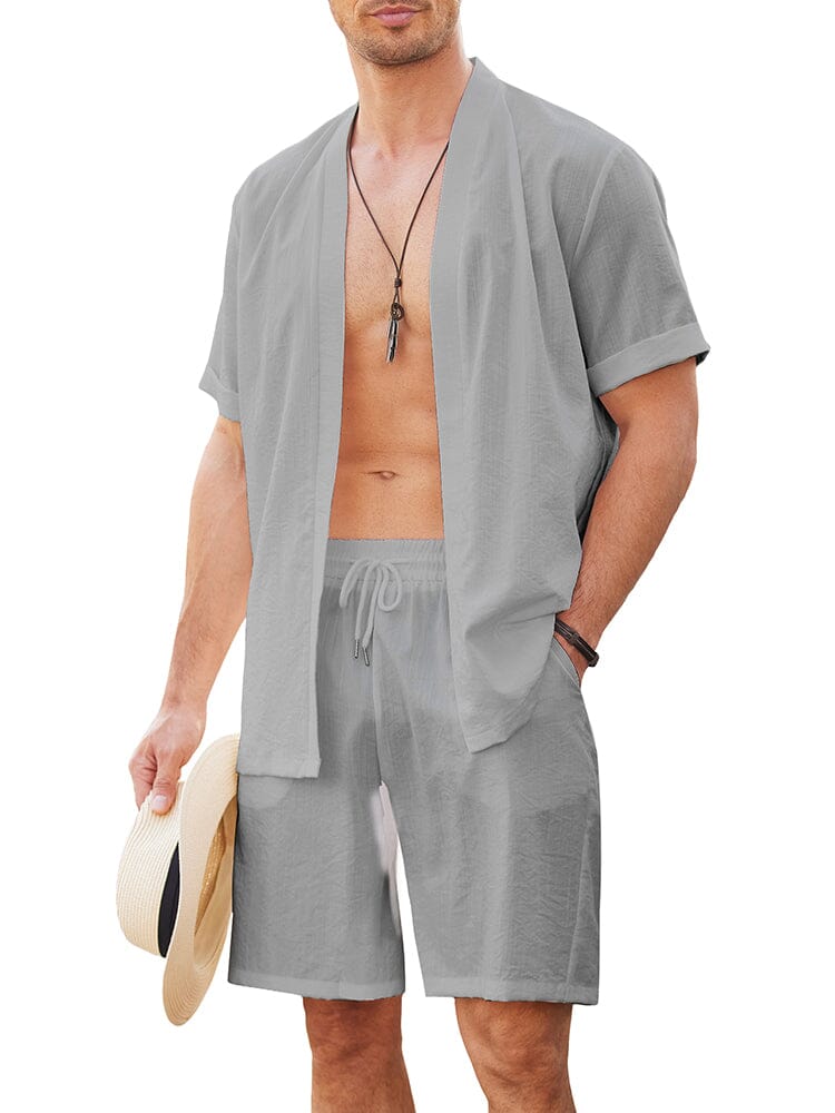 Casual Solid Open Front Holiday Sets (US Only) Sets coofandy Light Grey S
