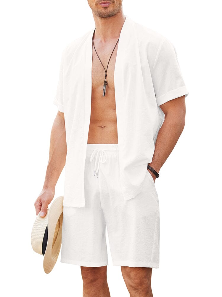 Casual Solid Open Front Holiday Sets (US Only) Sets coofandy White S