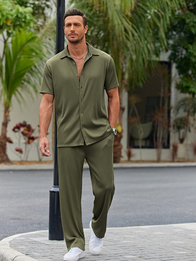 Casual Loose Fit Shirt Sets (US Only) Sets coofandy Army Green S
