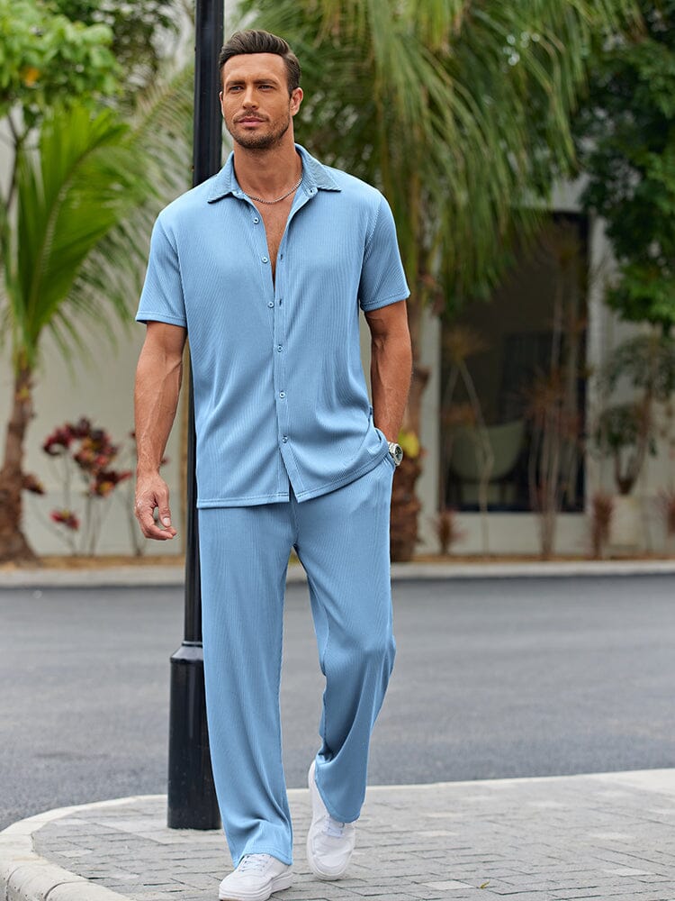 Casual Loose Fit Shirt Sets (US Only) Sets coofandy Blue S