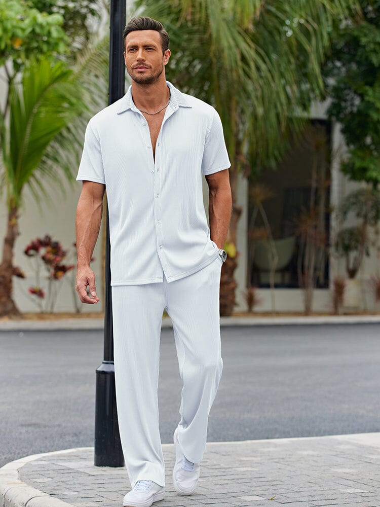 Casual Loose Fit Shirt Sets (US Only) Sets coofandy White S