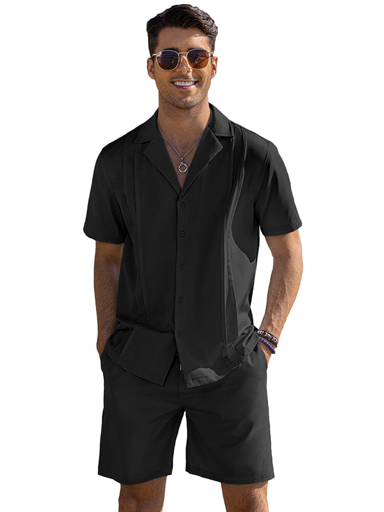 Casual Solid Beach Outfits Set (US Only) Sets coofandy Black S