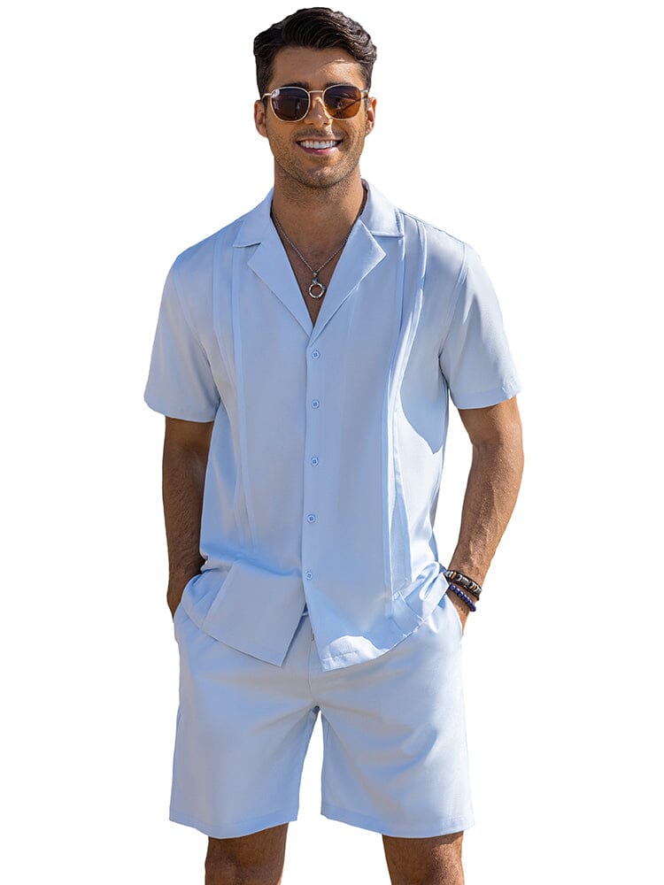 Casual Solid Beach Outfits Set (US Only) Sets coofandy Light Blue S