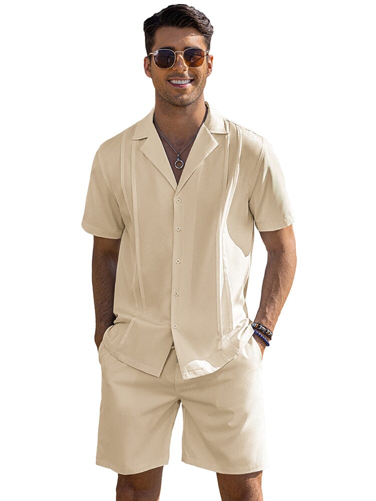 Casual Solid Beach Outfits Set (US Only) Sets coofandy Khaki S