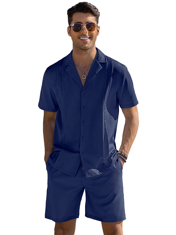 Casual Solid Beach Outfits Set (US Only) Sets coofandy Navy Blue S