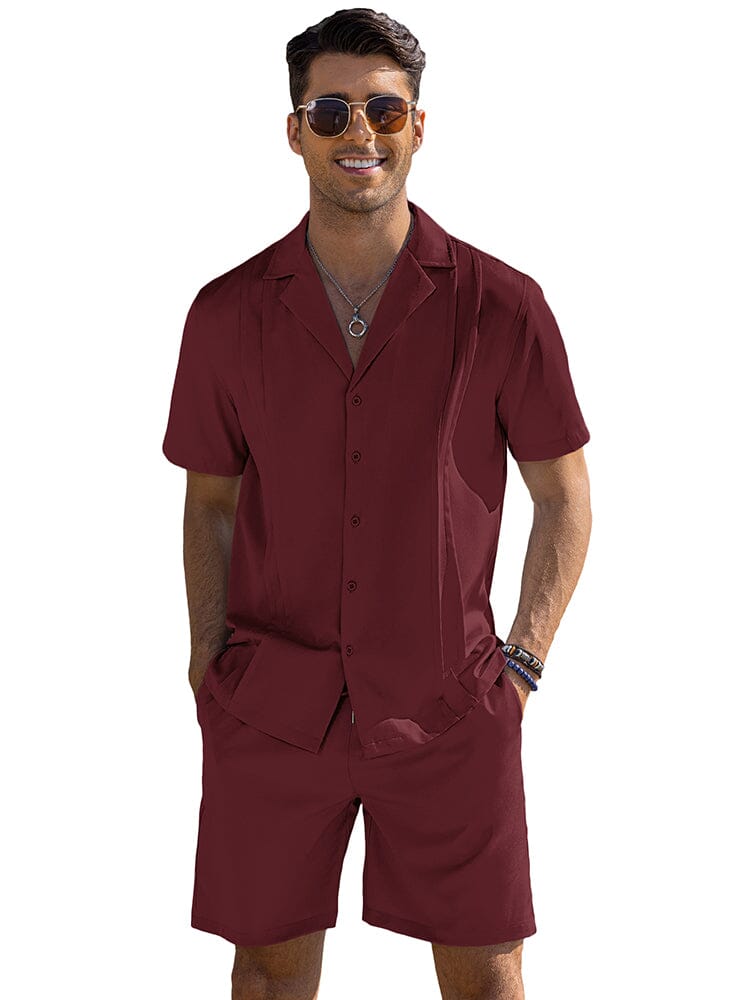 Casual Solid Beach Outfits Set (US Only) Sets coofandy Wine Red S