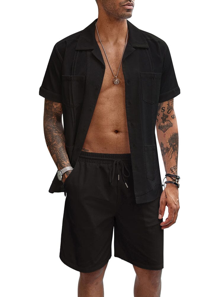 Casual Breathable Linen Shirt Sets (US Only) Sets coofandy Black S