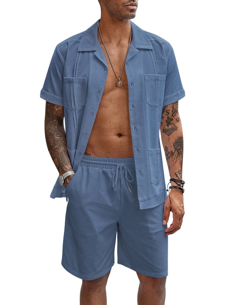 Casual Breathable Linen Shirt Sets (US Only) Sets coofandy Blue S