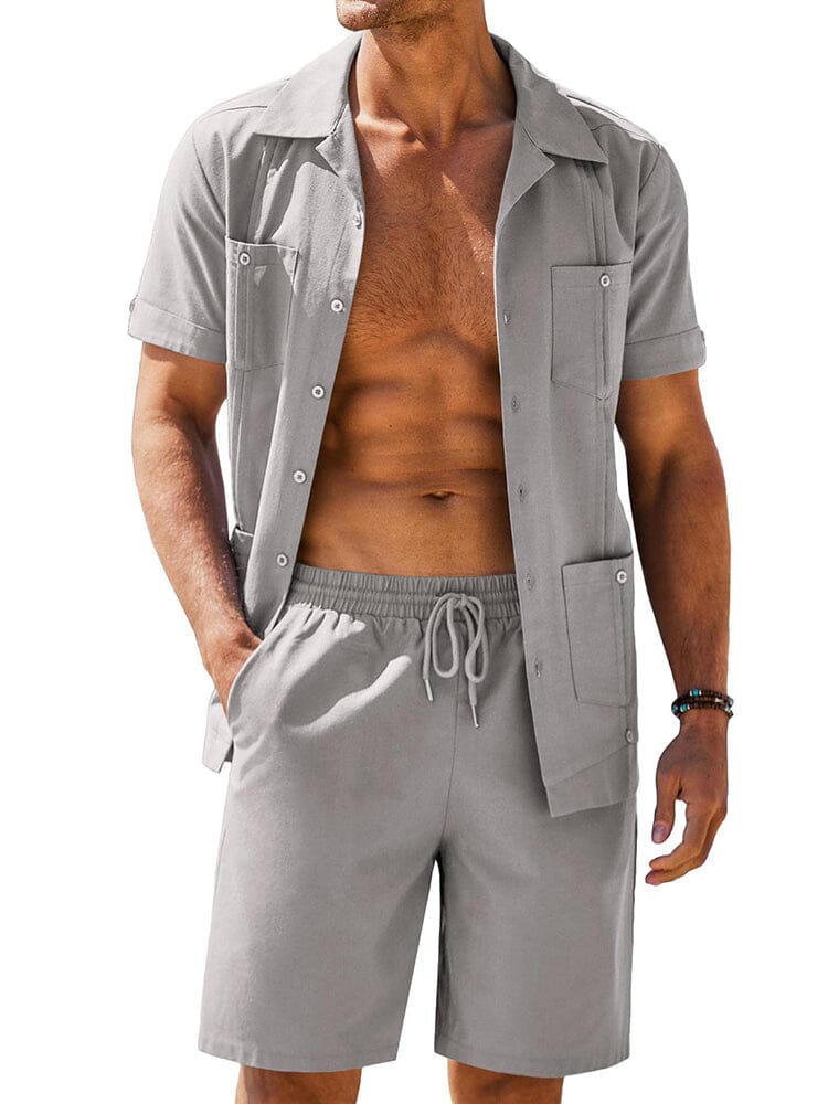 Casual Breathable Linen Shirt Sets (US Only) Sets coofandy Grey S