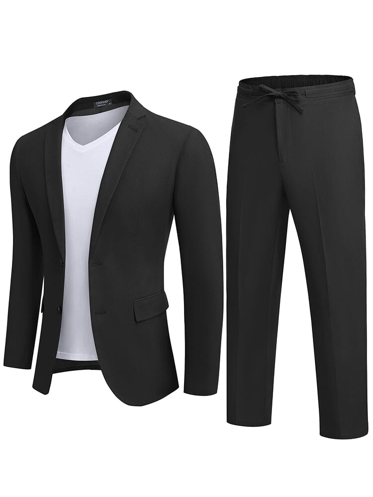 Casual Linen Blend 2-Piece Suit Sets (US Only) Suit Set coofandy Black S