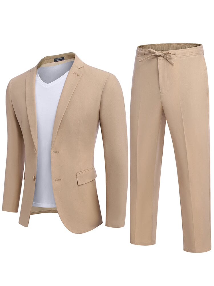 Casual Linen Blend 2-Piece Suit Sets (US Only) Suit Set coofandy Khaki S