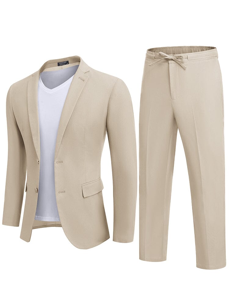Casual Linen Blend 2-Piece Suit Sets (US Only) Suit Set coofandy Light Khaki S