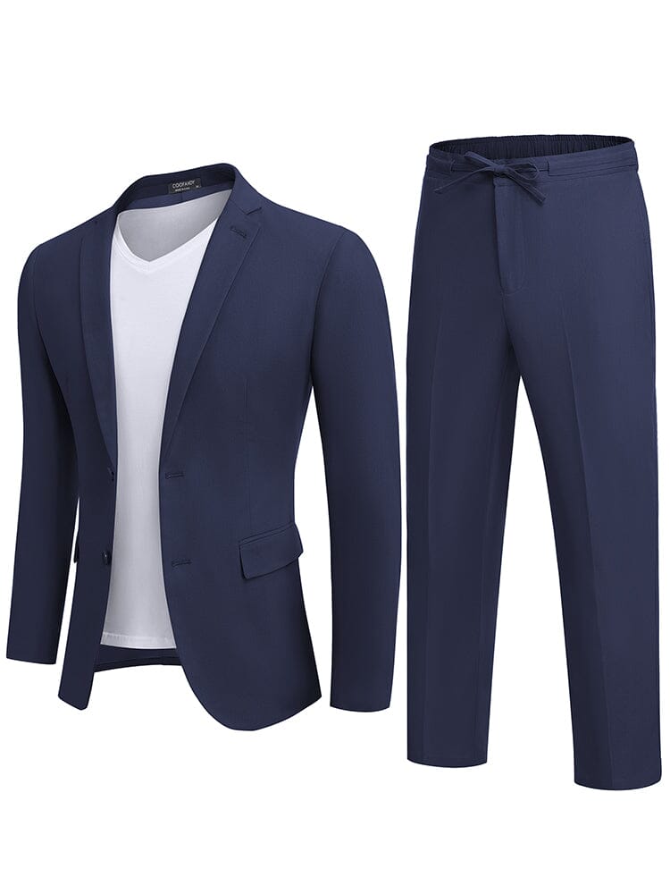 Casual Linen Blend 2-Piece Suit Sets (US Only) Suit Set coofandy Navy Blue S