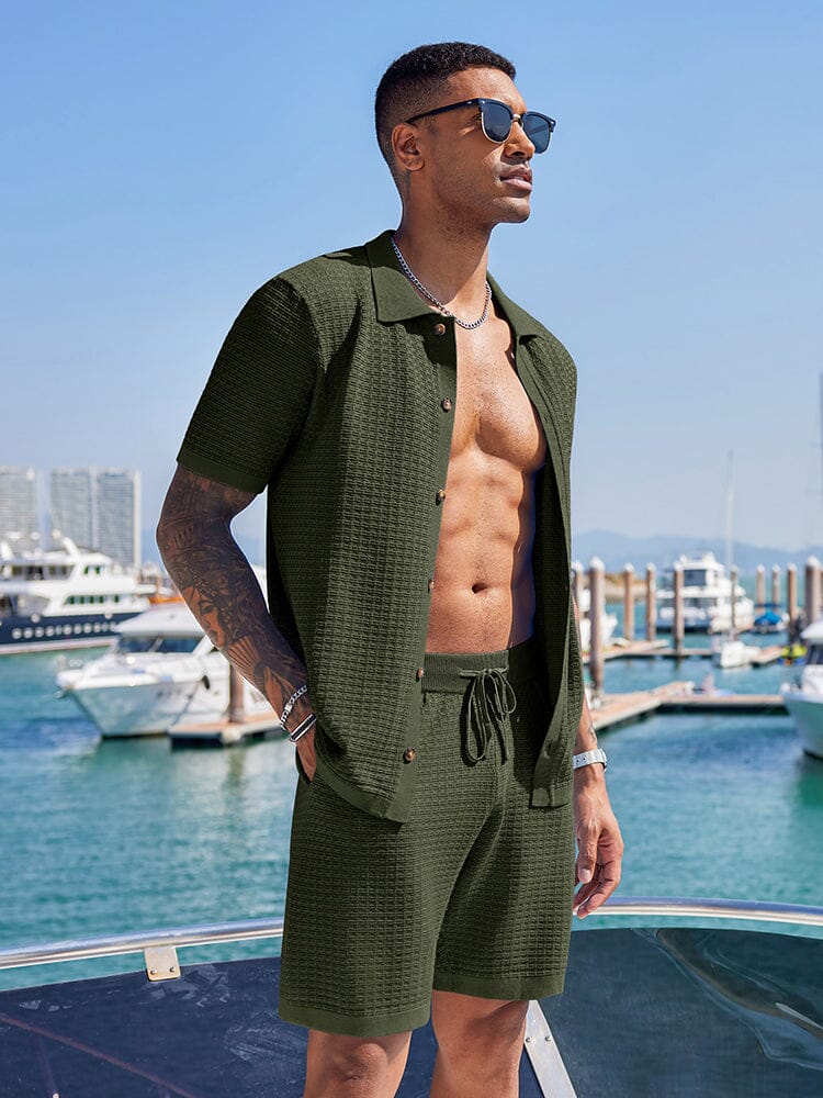 Casual Knit 2-Piece Outfits Sets coofandy Army Green S