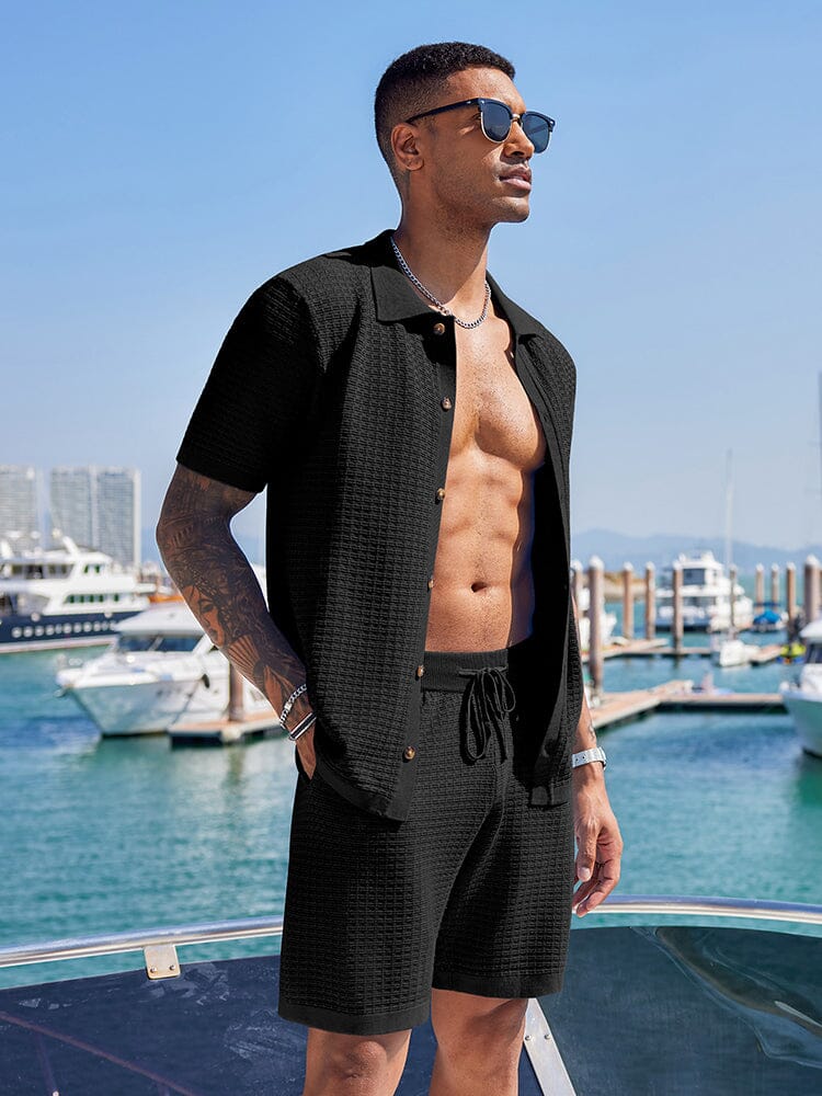 Casual Knit 2-Piece Outfits Sets coofandy Black S