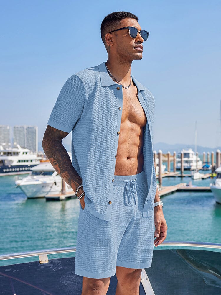 Casual Knit 2-Piece Outfits Sets coofandy Light Blue S