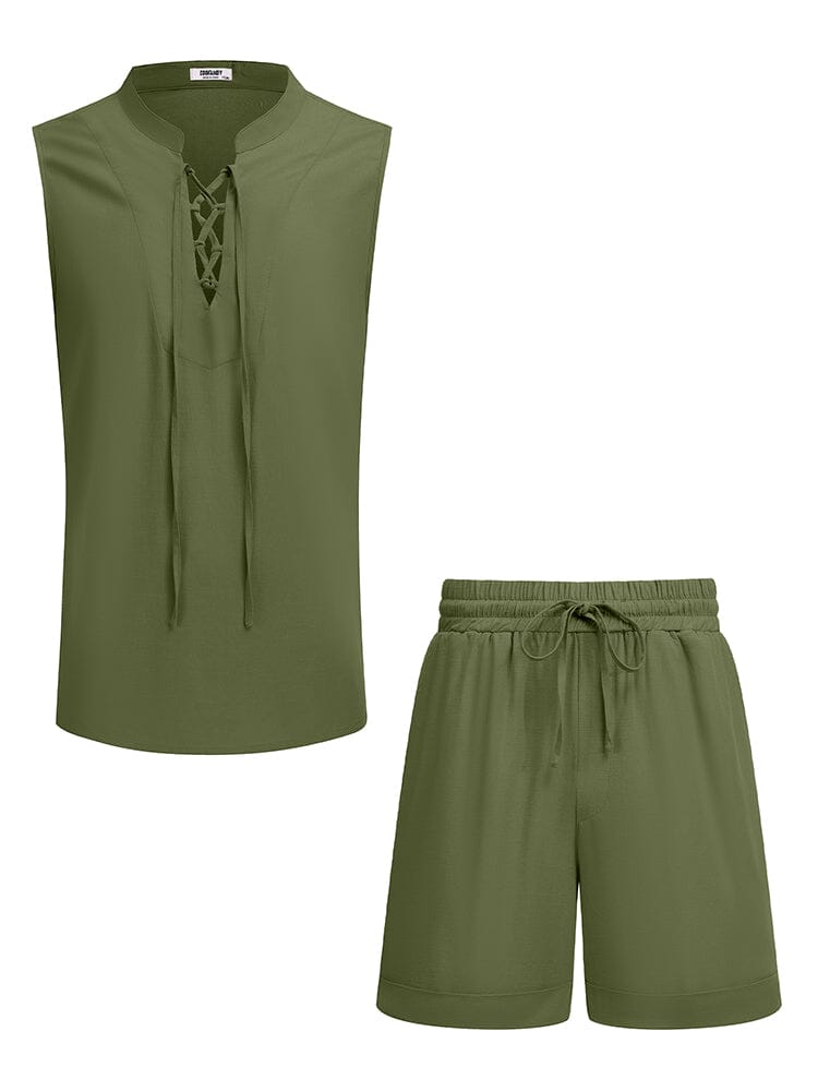 Casual Beach Tank Top Shorts Set (US Only) Beach Sets coofandy Army Green S