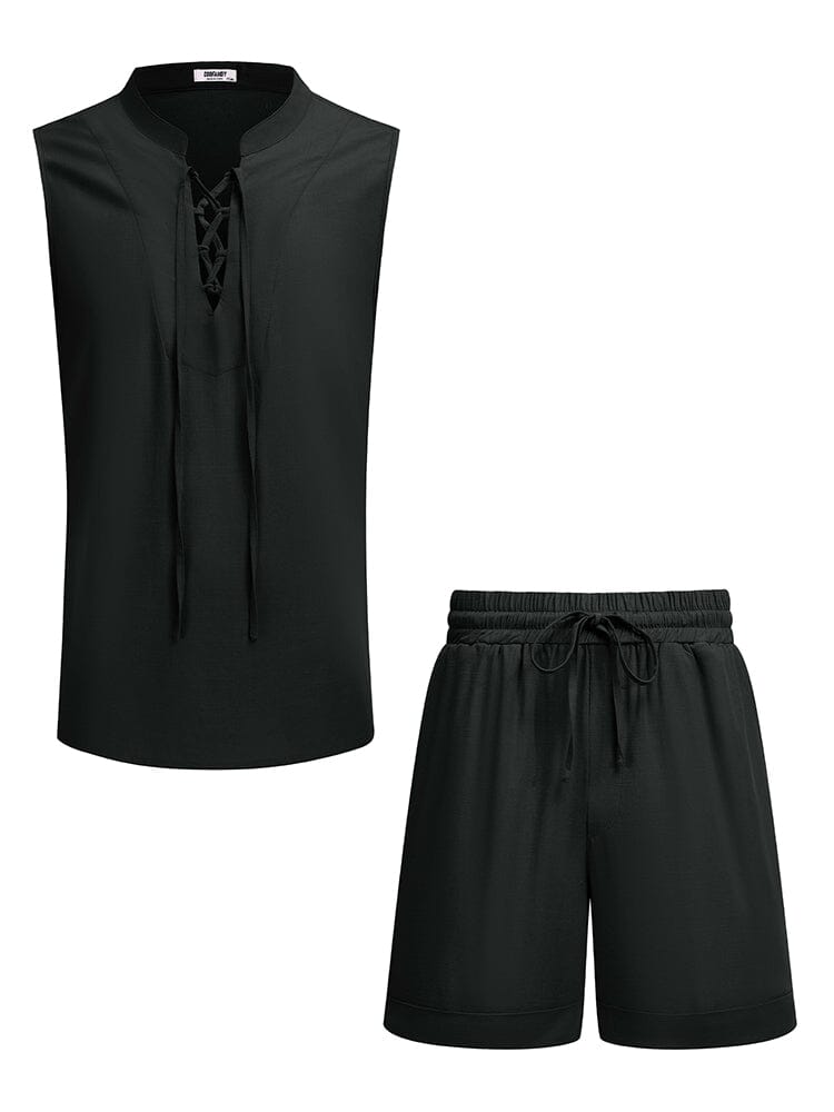 Casual Beach Tank Top Shorts Set (US Only) Beach Sets coofandy Black S