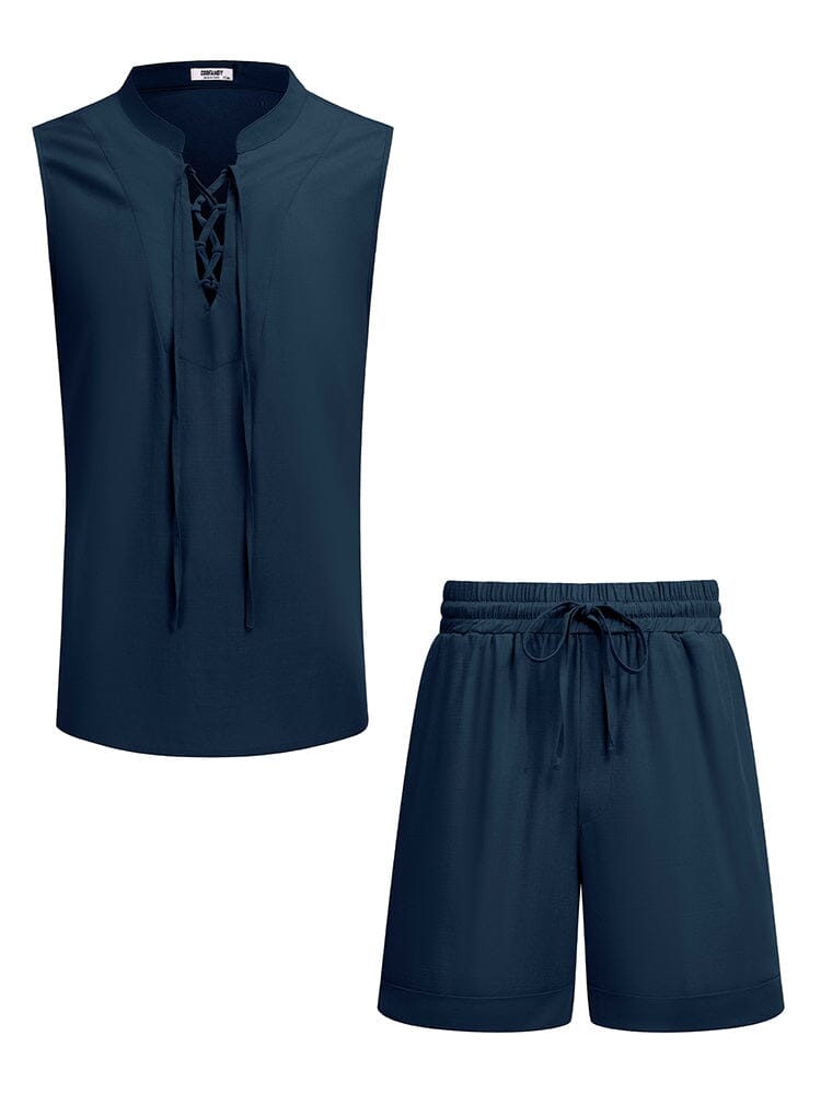 Casual Beach Tank Top Shorts Set (US Only) Beach Sets coofandy Navy Blue S